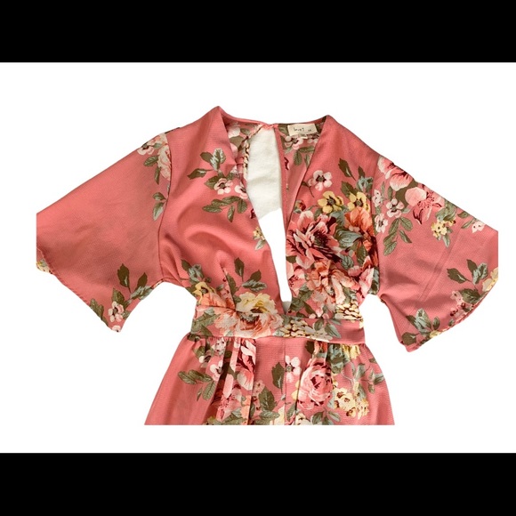 Retro One-Piece Rose Floral Skirt/Short Jumpsuit - Picture 4 of 5